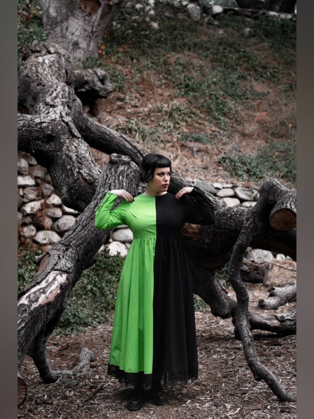 Lively Ghosts Two-Tone Green & Black Long Sleeve Maxi Dress plus size 2XL NWT - Picture 14 of 14